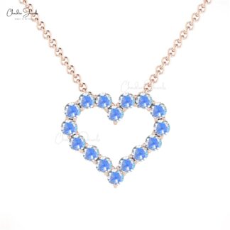 Pure 14k Gold Open Heart Chain Necklace With 2mm Rainbow Moonstone Promise Necklaces