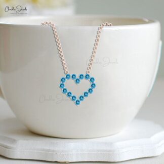 Eternity Open Heart Necklace With 2mm Swiss Blue Topaz Birthstone Necklace In 14k Solid Gold