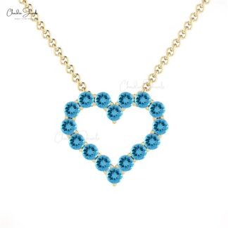 Eternity Open Heart Necklace With 2mm Swiss Blue Topaz Birthstone Necklace In 14k Solid Gold
