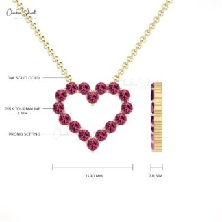 Natural Pink Tourmaline Chain Necklace With 1 Ct Gemstone Bead Set In 14k Real Gold Jewelry