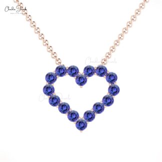 Open Heart Tanzanite Necklace In Solid 14k Gold Gemstone 2mm Round Eternity Love Necklace