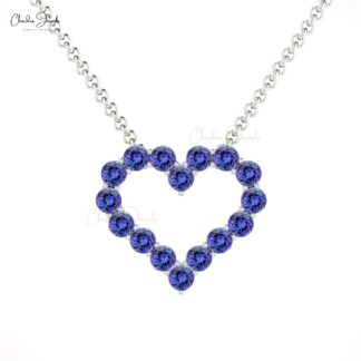 Open Heart Tanzanite Necklace In Solid 14k Gold Gemstone 2mm Round Eternity Love Necklace