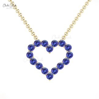 Open Heart Tanzanite Necklace In Solid 14k Gold Gemstone 2mm Round Eternity Love Necklace
