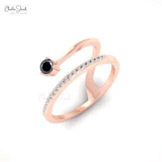 Dainty Wedding Ring With 3mm Black Diamond And Pave Diamond Accents In 14k Real Gold Ring