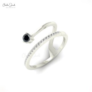 Dainty Wedding Ring With 3mm Black Diamond And Pave Diamond Accents In 14k Real Gold Ring