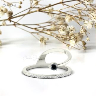 Dainty Wedding Ring With 3mm Black Diamond And Pave Diamond Accents In 14k Real Gold Ring