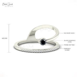 Dainty Wedding Ring With 3mm Black Diamond And Pave Diamond Accents In 14k Real Gold Ring