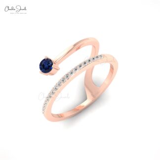 Dainty Round Ring In 14k Solid Gold Blue Sapphire And Diamond Shooting Star Ring