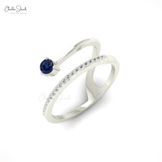 Dainty Round Ring In 14k Solid Gold Blue Sapphire And Diamond Shooting Star Ring