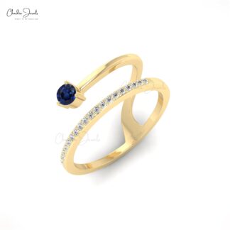 Dainty Round Ring In 14k Solid Gold Blue Sapphire And Diamond Shooting Star Ring