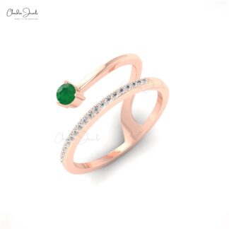 Unique Snake Style Ring In 14k Pure Gold Emerald 0.11 Ct Gemstone And Diamond Rings