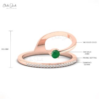 Unique Snake Style Ring In 14k Pure Gold Emerald 0.11 Ct Gemstone And Diamond Rings
