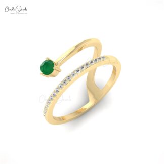 Unique Snake Style Ring In 14k Pure Gold Emerald 0.11 Ct Gemstone And Diamond Rings