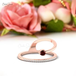 Dainty Ring with Real Garnet and Diamonds in 14k Gold