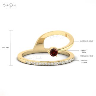 Dainty Ring with Real Garnet and Diamonds in 14k Gold