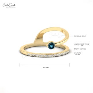 Dainty London Blue Topaz 14k Solid Gold Daily Wear Ring For Women