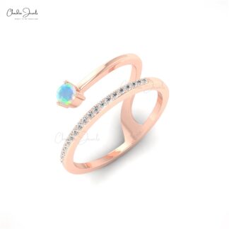 Solid 14k Gold Shooting Star Ring With 3mm Fire Opal Dainty Diamond Anniversary Ring