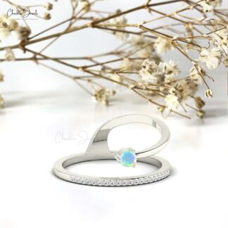 Solid 14k Gold Shooting Star Ring With 3mm Fire Opal Dainty Diamond Anniversary Ring