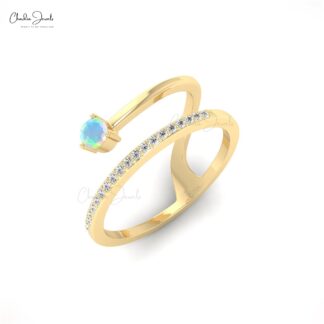 Solid 14k Gold Shooting Star Ring With 3mm Fire Opal Dainty Diamond Anniversary Ring