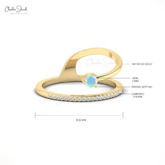 Solid 14k Gold Shooting Star Ring With 3mm Fire Opal Dainty Diamond Anniversary Ring