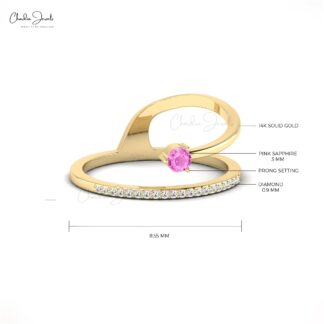 Round Cut Snake Style Ring In 14k Real Gold Pink Sapphire And Pave Diamond Rings For Her