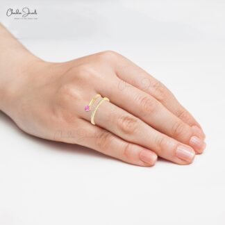 Round Cut Snake Style Ring In 14k Real Gold Pink Sapphire And Pave Diamond Rings For Her