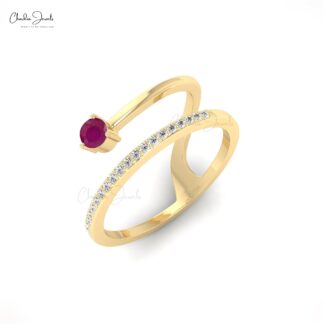 Gemstone Bridal Ring With 3mm Burma Ruby G-H Diamond 14k Solid Gold Dainty Ring