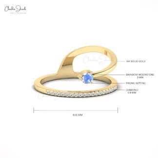 Beautiful 14k Solid Gold Rainbow Moonstone Dainty Ring