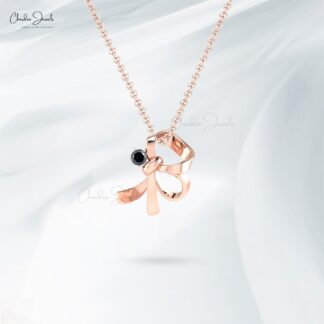 Real 14k Gold Solitaire Pendant With 0.11 Ct Black Diamond April Birthstone Pendants