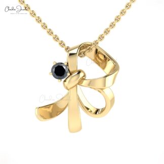 Real 14k Gold Solitaire Pendant With 0.11 Ct Black Diamond April Birthstone Pendants