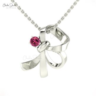 Gemstone Knot Dainty Pendant With 3mm Pink Tourmaline 14k Pure Gold Unique Pendants