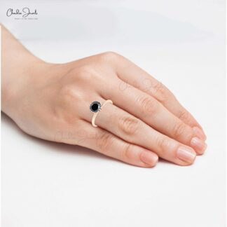 Single Stone Engagement Ring With 6mm Black Diamond Prong Set In 14k Real Gold Rings