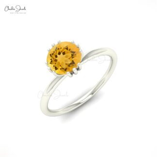 Genuine Citrine Solitaire Promise Ring In 14k Real Gold Prong Set Gemstone Rings For Mom
