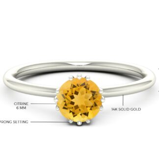 Genuine Citrine Solitaire Promise Ring In 14k Real Gold Prong Set Gemstone Rings For Mom