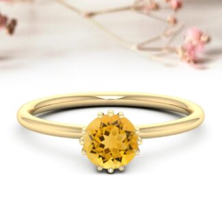 Genuine Citrine Solitaire Promise Ring In 14k Real Gold Prong Set Gemstone Rings For Mom