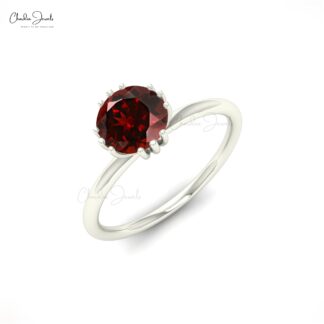Natural Red Garnet Solitaire Ring With 6mm Gemstone Prong Set In 14k Gold Bridal Ring