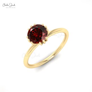 Natural Red Garnet Solitaire Ring With 6mm Gemstone Prong Set In 14k Gold Bridal Ring
