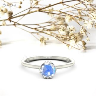 Solitaire Birthstone Ring In Solid 14k Gold Rainbow Moonstone 0.74 Ct Round Cut Bridal Ring