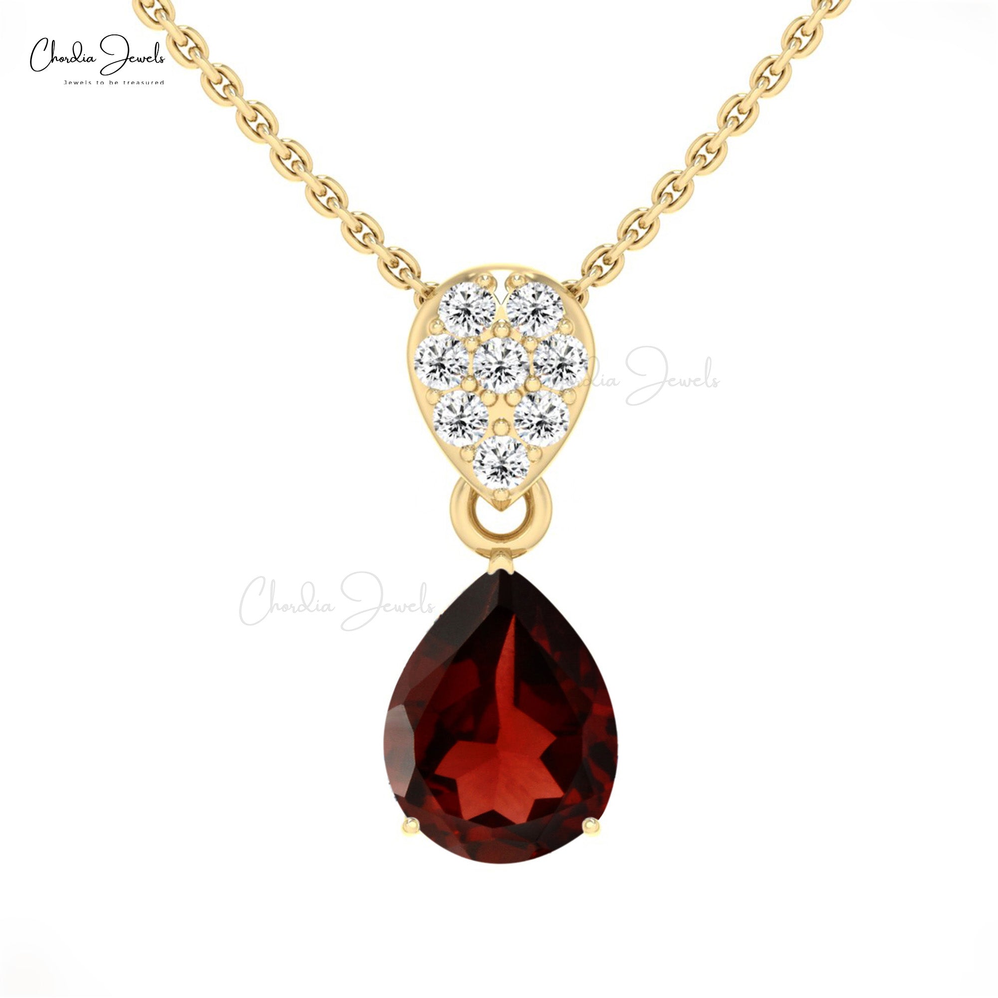 Natural Garnet Dangle Pendant With G-H Diamond Pave Set In 14k Solid Gold Bridal Pendants