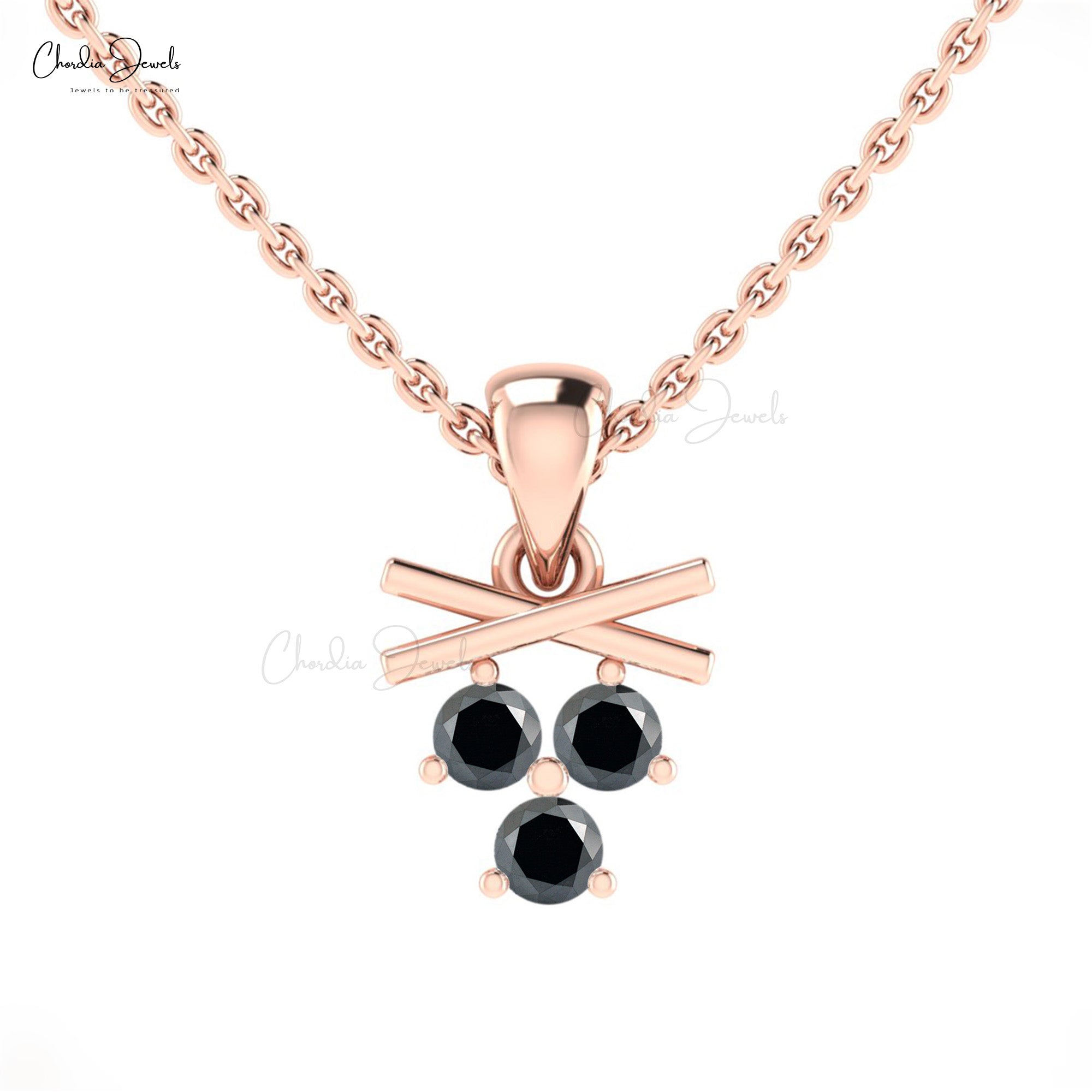 Trio Black Diamond Cluster Pendant In Solid 14k Gold Brilliant Cut Dangling Women Pendants