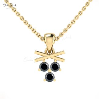 Trio Black Diamond Cluster Pendant In Solid 14k Gold Brilliant Cut Dangling Women Pendants