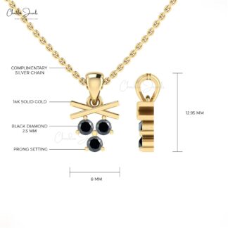 Trio Black Diamond Cluster Pendant In Solid 14k Gold Brilliant Cut Dangling Women Pendants