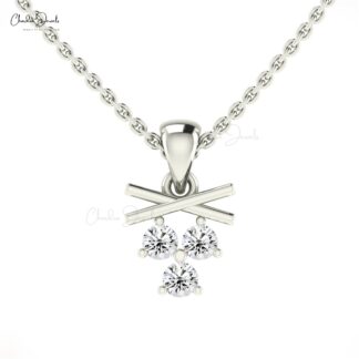 Dainty 3 Stone Cluster Pendant With 2mm White Diamond Minimalist Necklace In 14k Real Gold