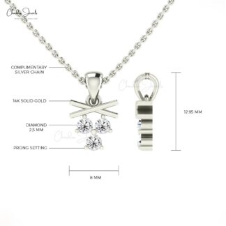 Dainty 3 Stone Cluster Pendant With 2mm White Diamond Minimalist Necklace In 14k Real Gold