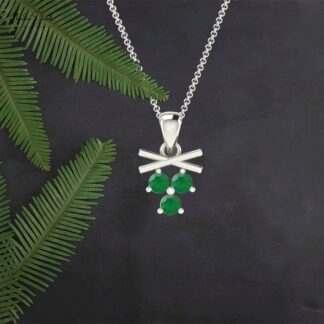 Dangle 3 Stone Pendant With 2.5mm Emerald Gemstone Prong Set In 14k Pure Gold Necklace