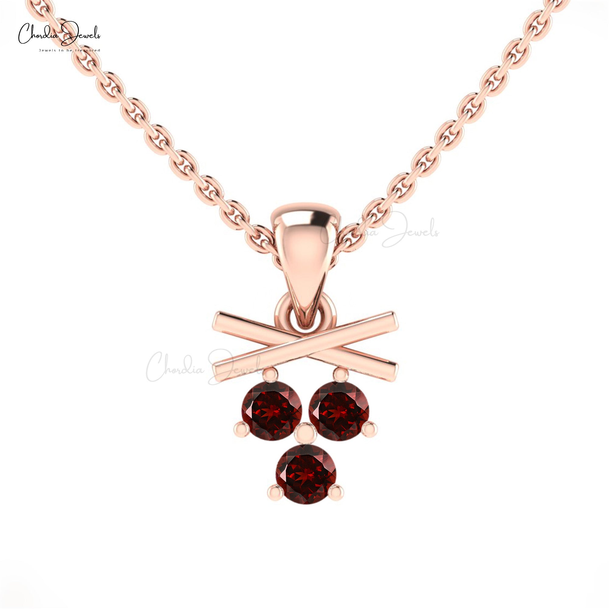 Delicate Red Garnet Cluster Pendant In 14k Solid Gold Gemstone Hallmarked Jewelry For Her