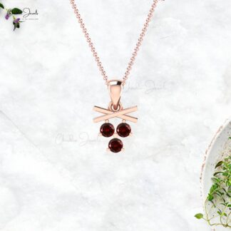 Delicate Red Garnet Cluster Pendant In 14k Solid Gold Gemstone Hallmarked Jewelry For Her