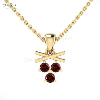 Delicate Red Garnet Cluster Pendant In 14k Solid Gold Gemstone Hallmarked Jewelry For Her