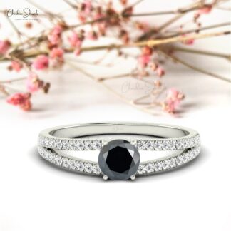 Split Shank G-H Diamond Ring In Real 14k Gold Black Diamond Engagement Rings For Her