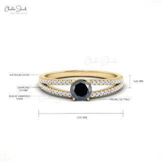 Split Shank G-H Diamond Ring In Real 14k Gold Black Diamond Engagement Rings For Her